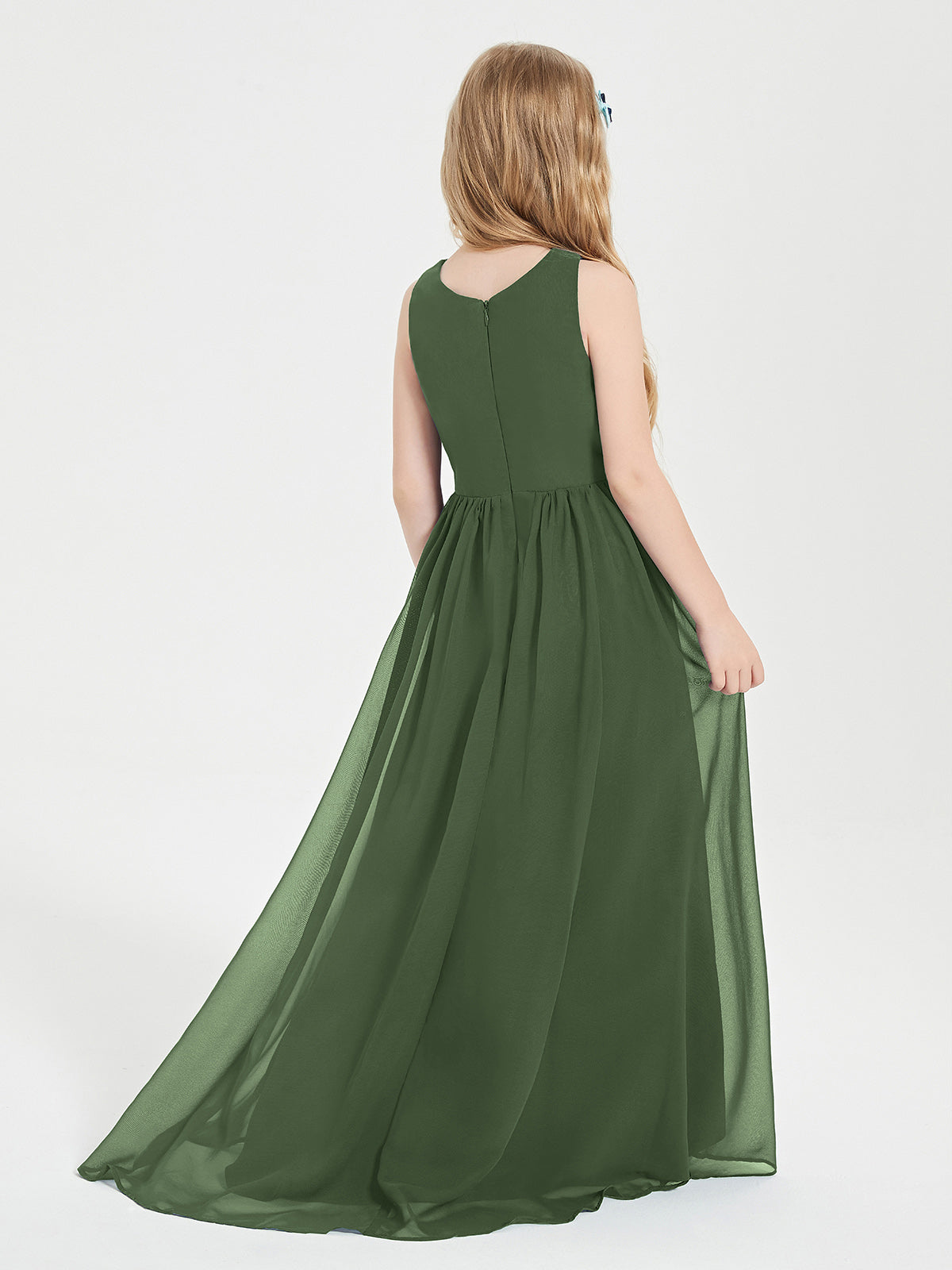 Exquisite Asymmetrical Junior Bridesmaid Dresses Scoop Neck Olive Green